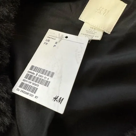 NEW H&M Black Faux Fur Cropped Jacket, Size S - Picture 4 of 6